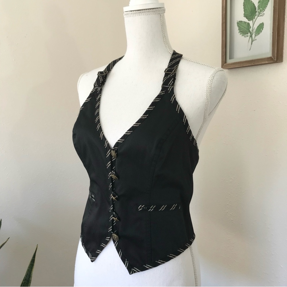 Vintage NWT Guess Vest Y2k Black Vest Halter Button Down L